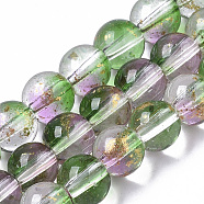 Transparent Spray Painted Glass Bead Strands, with Golden Foil, Round, Medium Sea Green, 6~7mm, Hole: 1.2~1.5mm, about 65~67pcs/Strand, 14.76 inch~15.12 inch(37.5~38.4cm)(GLAA-N035-03B-B01)