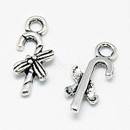 Tibetan Style Alloy Charms, Christmas Candy Cane, Cadmium Free & Nickel Free & Lead Free, Antique Silver, 16.5x7.5x4mm, Hole: 1.5mm, about 2270pcs/1000g(TIBE-S301-028AS-NR)