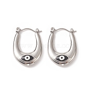 316 Stainless Steel Hoop Earrings, Enamel Evil Eye Earring for Women, Black, 24x18x5mm, Pin: 0.8mm(EJEW-I282-01A-01P)
