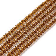 Transparent Glass Beads Strands, Faceted, Round, Chocolate, 3mm, Hole: 0.8mm, about 127~139pcs/strand, 14.09~14.53 inch(35.8~36.9cm)(X-GLAA-C019-01B-07)