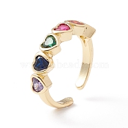Colorful Cubic Zirconia Heart Cuff Ring, Infinity Love Brass Open Ring for Women, Cadmium Free & Lead Free, Real 18K Gold Plated, US Size 7 3/4(17.9mm)(KK-D067-30G-RS)