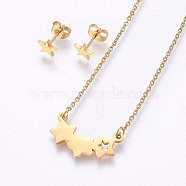 304 Stainless Steel Jewelry Sets, Stud Earrings and Pendant Necklaces, Star, Golden, Necklace: 18.9 inch(48cm), Stud Earrings: 6.5x7x1.2mm, Pin: 0.8mm(SJEW-O090-20G)
