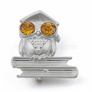 Rhinestone Owl Doctor Brooch Pin, Alloy Badge for Backpack Clothes, Platinum, 37.7x33.5x15mm(JEWB-Q030-02P)
