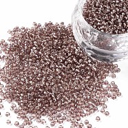 12/0 Grade A Round Glass Seed Beads, Silver Lined, Rosy Brown, 12/0, 2x1.5mm, Hole: 0.3mm, about 30000pcs/bag(SEED-Q007-F40)