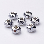 Electroplate Glass European Beads, Large Hole Beads, Silver Color Brass Core, Silver Color, about 14~15mm wide, 9mm long, hole: 4.5mm(GDA002-33)