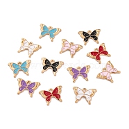 Light Gold Plated Alloy Enamel Pendants, Cadmium Free & Lead Free, Butterfly Charm, Mixed Color, 11.5x16x1.5mm, Hole: 2mm(FIND-Q100-02KCG)