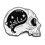 Cartoon Cat & Skull Enamel Pins, Black Zinc Alloy Badge, White, 23x29.5x1mm(JEWB-Q033-02A)