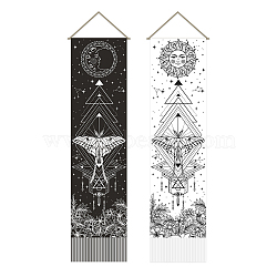 Moon & Sun Pattern Polyester Decorative Wall Tapestrys, for Home Decoration, with Wood Bar, Rope, Rectangle, Insect Pattern, 1300x330mm, 2pcs/set(AJEW-WH0399-021)