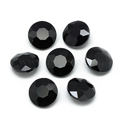 Pointed Back Glass Rhinestone Cabochons, Back Plated, Faceted, Flat Round, Black, 10x4.5~5mm(RGLA-T029-10mm-23)