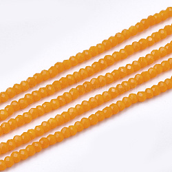 Opaque Solid Color Glass Beads Strands, Faceted, Rondelle, Orange, 2~2.5x1~1.5mm, Hole: 0.5mm, about 165~170pcs/strand, 11.81 inch~12.20 inch(30~31cm)(GLAA-S178-14A-05)