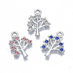 Alloy Pendants, with Rhinestone, Cadmium Free & Nickel Free & Lead Free, Tree of Life, Platinum, Mixed Color, 20x15x2mm, Hole: 2mm(PALLOY-N170-007-P-NR)