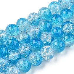 Transparent Crackle Baking Painted Glass Beads Strands, Imitation Opalite, Round, Deep Sky Blue, 6x5mm, Hole: 1.2mm, about 147pcs/strand, 31.10 inch(79cm)(DGLA-T003-01B-05)