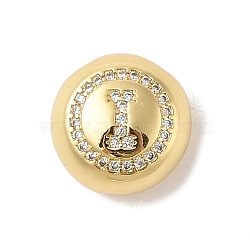 Rack Plating Brass & Cubic Zirconia Pendants, Cadmium Free & Lead Free, Long-Lasting Plated, Flat Round with Letter, Letter I, 13x7mm, Hole: 4x3mm(KK-Z047-07G-I-RS)