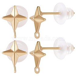 14Pcs Brass Star Stud Earring Findings, Nickel Free, with Vertical Loops & 20Pcs Eco-Friendly Plastic Ear Nuts, Real 18K Gold Plated, 9.5x7mm, Hole: 0.9mm, Pin: 0.8mm(KK-BBC0009-47)