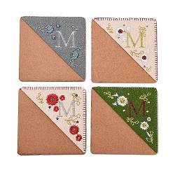 4Pcs Letter Personalized Hand Embroidered Corner Bookmarks, Four Season Flower Embroidered Bookmarker for Books Reading Gift, Letter.M, 95x95mm(JX587M)