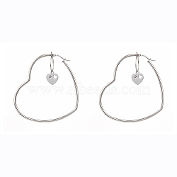 Stainless Steel Hoop Earrings, with Crystal Rhinestone, Heart, Stainless Steel Color, 88.5x53x2mm, Pin: 0.8mm(EJEW-JE04453-03)