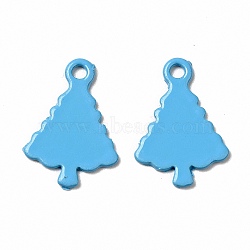 Spray Painted 201 Stainless Steel Charms, Christams Tree Charms, Deep Sky Blue, 14x9.5x1mm, Hole: 1.2mm(STAS-G304-28B)