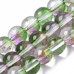 Transparent Spray Painted Glass Bead Strands, with Golden Foil, Round, Medium Sea Green, 6~7mm, Hole: 1.2~1.5mm, about 65~67pcs/Strand, 14.76 inch~15.12 inch(37.5~38.4cm)(GLAA-N035-03B-B01)