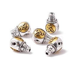 Chakra Rack Plating Tibetan Style Alloy 3-Hole Guru Beads, T-Drilled Beads, Round with Ohm/Aum, Antique Silver & Antique Golden, 17x10.5x11mm(PALLOY-H126-01F)