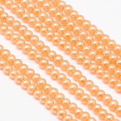 Eco-Friendly Dyed Glass Pearl Round Bead Strands, Cotton Cord Threaded, Dark Orange, 4~4.5mm, Hole: 0.7~1.1mm, about 104pcs/strand, 15 inch(HY-A002-4mm-RB047)