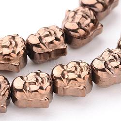 Buddha Head Electroplate Non-magnetic Synthetic Hematite Bead Strands, Copper Plated, 7x8x5mm, Hole: 1mm, about 54pcs/strand, 15.74 inch(G-L426-05E)