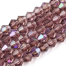 Transparent Electroplate Glass Beads Strands, AB Color Plated, Faceted, Bicone, Dark Violet, 4x4mm, Hole: 0.8mm, about 87~98pcs/strand, 12.76~14.61 inch(32.4~37.1cm)(GLAA-F029-4mm-D30)
