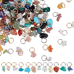 120Pcs 30 Styles Chip Gemstone Charms, with 304 Stainless Steel Jump Rings, Golden & Stainless Steel Color, Mixed Dyed and Undyed, 8x6~11x4mm, Hole: 5.4mm, 4pcs/style(PALLOY-HY00045)