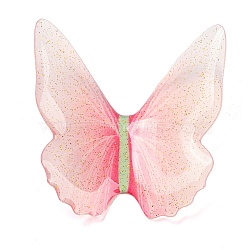 Transparent Resin Cabochons, Glitter Butterfly, Pink, 37x36x8mm(RESI-K031-01B-02)