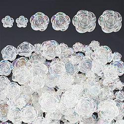 Elite 120Pcs 3 Style Transparent Plastic Beads, AB Color Plated, Rose, Clear AB, 11.5~23x12~23.5x5~9mm, Hole: 1.5~2mm(KY-PH0001-68)