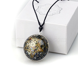 Dyed Natural Pyrite Resin Pendants, Yoga Theme Half Round Charms with Star, Gray, 40mm(PW-WG44173-09)