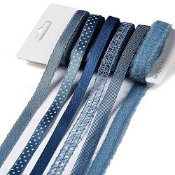 18 Yards 6 Styles Polyester Ribbon, for DIY Handmade Craft, Hair Bowknots and Gift Decoration, Blue Color Palette, Blue, 3/8~1/2 inch(10~12mm), about 3 yards/style(SRIB-C001-F04)