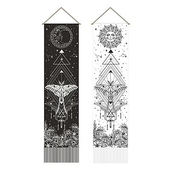 Moon & Sun Pattern Polyester Decorative Wall Tapestrys, for Home Decoration, with Wood Bar, Rope, Rectangle, Insect Pattern, 1300x330mm, 2pcs/set