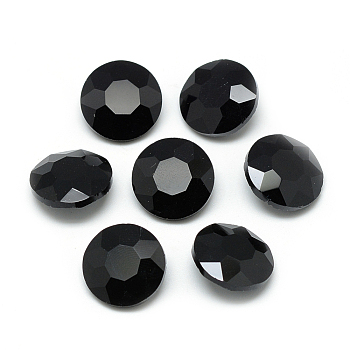 Pointed Back Glass Rhinestone Cabochons, Back Plated, Faceted, Flat Round, Black, 10x4.5~5mm
