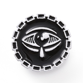Eye With Tear Enamel Pin, Silver Alloy Flat Round Brooch for Backpack Clothes, Black, 25x2mm, Pin: 1.2mm.