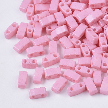 2-Hole Baking Paint Glass Seed Beads, Rectangle, Pink, 4.5~5.5x2x2~2.5mm, Hole: 0.5~0.8mm