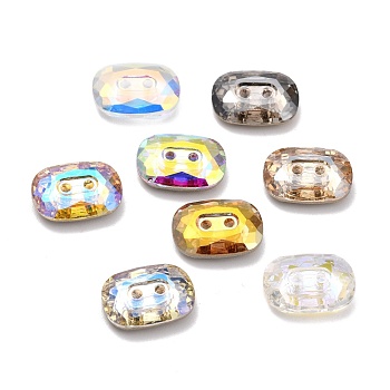 2-Hole Rectangle Glass Rhinestone Buttons, Faceted, Mixed Color, 10x14x4mm, Hole: 1.2mm