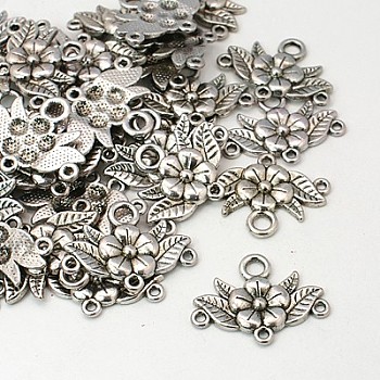 Tibetan Style Chandelier Component Links, Lead Free and Cadmium Free, Flower, Antique Silver Color, 32x23x3mm, Hole: 2mm