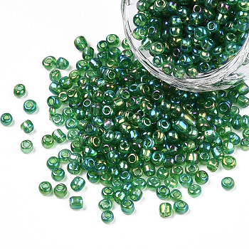 Round Glass Seed Beads, Transparent Colours Rainbow, Round, Dark Green, 3mm