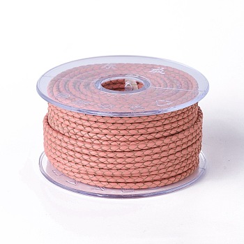 Braided Cowhide Cord, Leather Jewelry Cord, Jewelry DIY Making Material, Salmon, 3mm, about 5.46 yards(5m)/roll