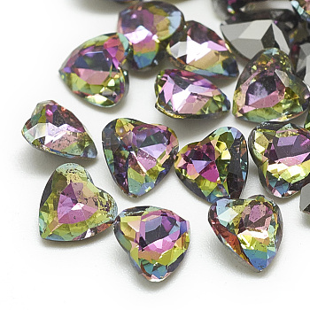 DIY Pointed Back K9 Glass Rhinestone Cabochons, Random Color Back Plated, Faceted, Heart, Vitrail Medium, 5.5x6x3mm