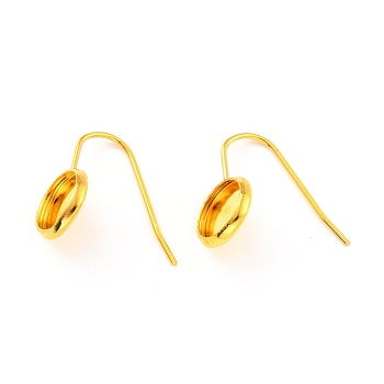 304 Stainless Steel Earring Hooks, Ear Wire, with Cabochon Settings, Flat Round, Real 18K Gold Plated, 17mm, Pin: 0.7mm, Tray: 8mm
