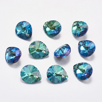 Faceted K9 Glass Rhinestone Charms, Imitation Austrian Crystal, Drop, Bermuda Blue, 8x6x4mm, Hole: 1mm