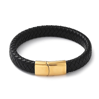 Braided Leather Cord Bracelets, with 304 Stainless Steel Magnetic Clasps, Golden, 205x12x6mm
