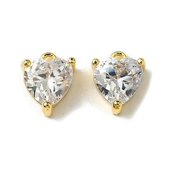 Valentine's Day Brass with Cubic Zirconia Pendants, Heart, 11x9x5.5mm, Hole: 1.4mm