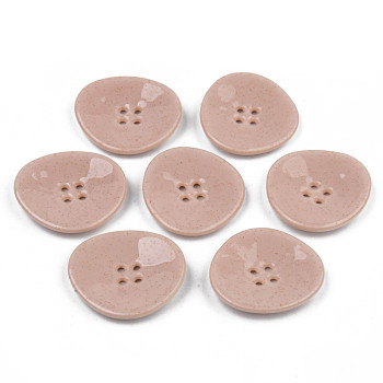 4-Hole Cellulose Acetate(Resin) Buttons, with Glitter Powder, Flat Round, Dark Salmon, 31.5x34x5mm, Hole: 2mm