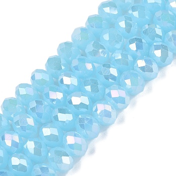 Electroplate Glass Beads Strands, Imitation Jade Beads, AB Color Plated, Faceted, Rondelle, Pale Turquoise, 8x6mm, Hole: 1mm, about 64~65pcs/strand, 15.75~16.14 inch(40~41cm)