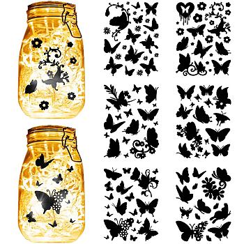 12 Sheets 6 Styles Religion Self-Adhesive PVC Waterproof Picture Stickers, Black, Butterfly, 200x150mm, 2 sheets/style