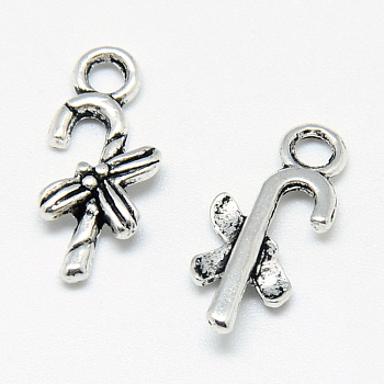 Tibetan Style Alloy Charms, Christmas Candy Cane, Cadmium Free & Nickel Free & Lead Free, Antique Silver, 16.5x7.5x4mm, Hole: 1.5mm, about 2270pcs/1000g
