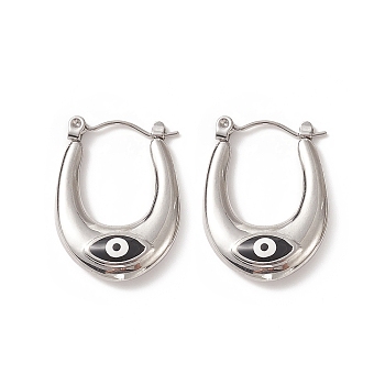 316 Stainless Steel Hoop Earrings, Enamel Evil Eye Earring for Women, Black, 24x18x5mm, Pin: 0.8mm