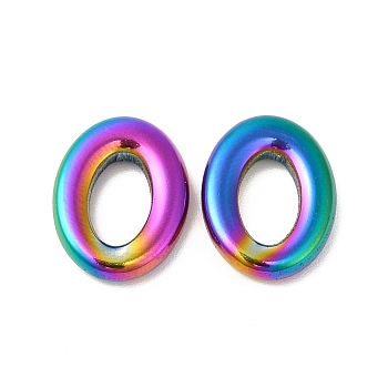 Ion Plating(IP) 304 Stainless Steel Linking Rings, Oval, Rainbow Color, 14x11x2.7mm, Inner Diameter: 8mm